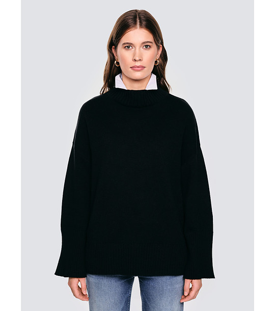 Дамски черен пуловер SIENA с поло яка снимка