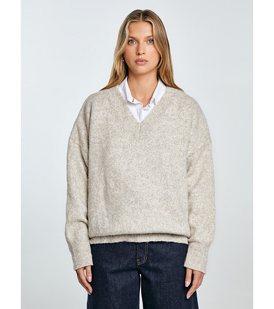 Пуловер с V-образно деколте в светлосив меланж VIOLINA  снимка