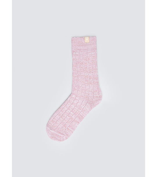 Дамски памучни розови дълги чорапи  снимка