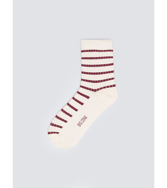 Дамски бежови чорапи на райе в бордо снимка