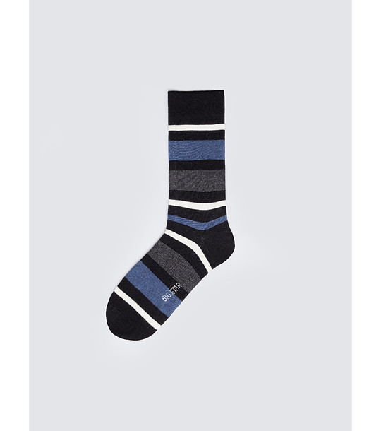 Мъжки памучни черни чорапи на цветни райета снимка