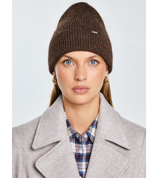 Кафява зимна дамска плетена шапка HERYNIA  снимка