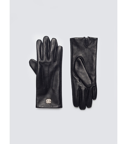 Черни дамски кожени ръкавици снимка