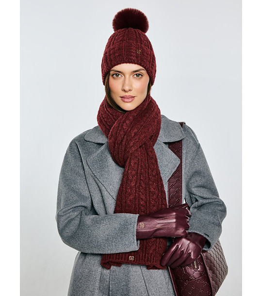 Дамски плетен шал в бордо снимка