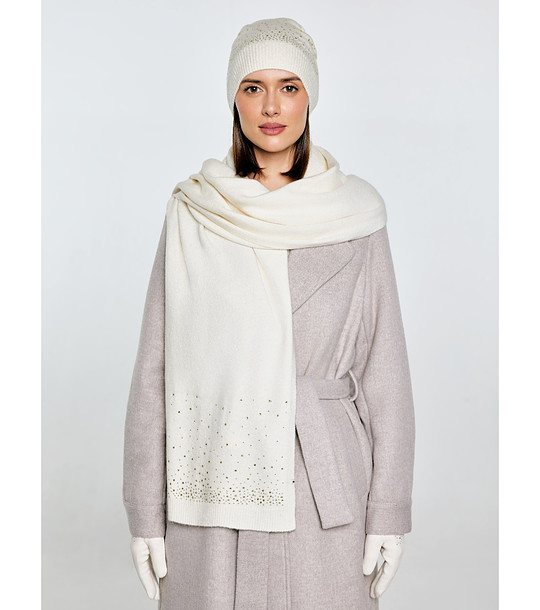 Дамски шал в цвят крем с камъчета снимка