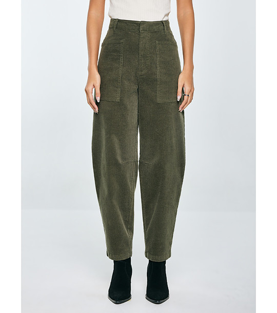 Оливково зелени дамски панталон WOMEN с широк крачол снимка