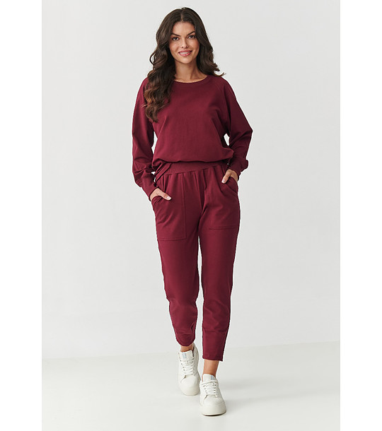 Памучен дамски спортен комплект в бордо снимка
