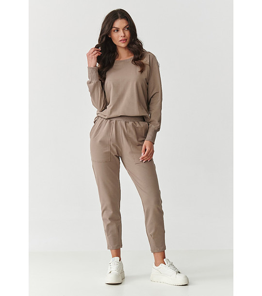 Памучен дамски комплект в кафяво снимка