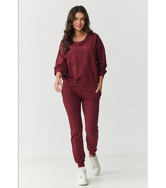 Дамски спортен памучен комплект от две части в бордо снимка