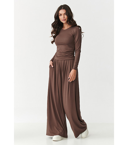 Дамски памучен комплект от две части в шоколадов цвят снимка