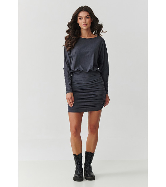 Рокля в цвят антрацит с набори в долната част снимка