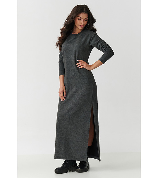 Дълга рокля в цвят графит с цепка снимка