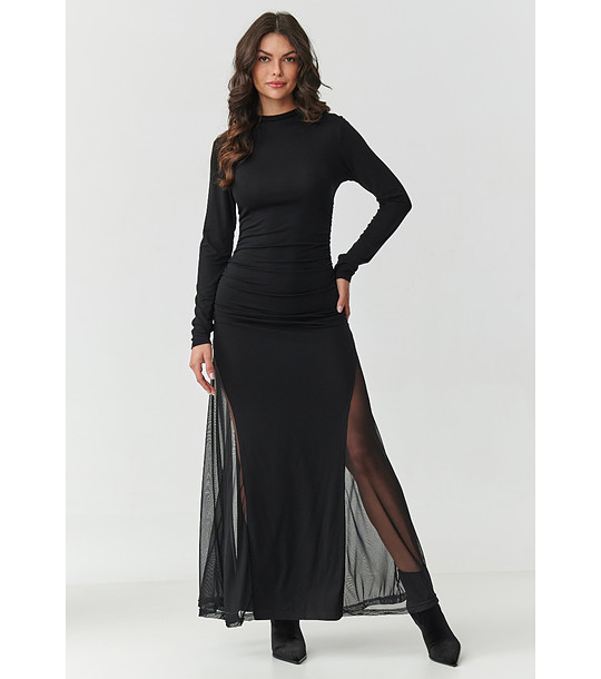 Дълга черна рокля с тюл снимка