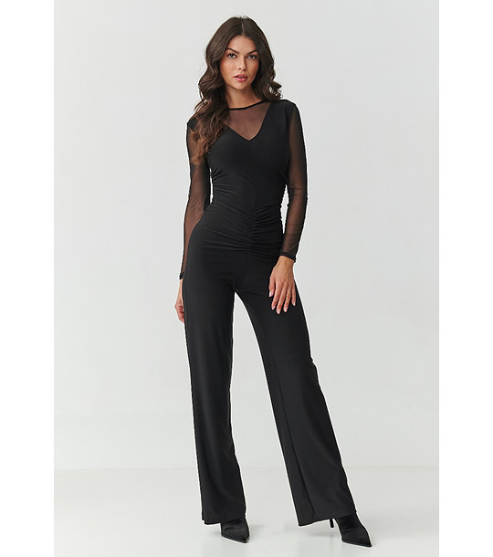 Дамски черен гащеризон с тюлени ръкави снимка