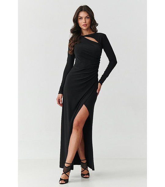 Дълга черна рокля с цепка  снимка