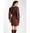 Кафява рокля мини с V-образно деколте A734-2 снимка
