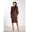 Кафява рокля миди с V деколте A735-0 снимка