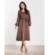 Кафява рокля миди с колан A742-0 снимка