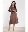 Кафява рокля миди с колан A742-1 снимка