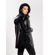 Дамско черно яке с гланцов ефект-2 снимка