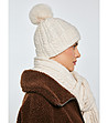 Дамска плетена шапка в цвят крем с помпон CAROLE -2 снимка