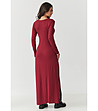 Дълга рокля в бордо с връзка на талията-1 снимка