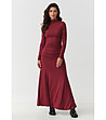 Дълга рокля в бордо с поло яка-0 снимка