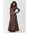 Дълга рокля в кафяво с поло яка-3 снимка