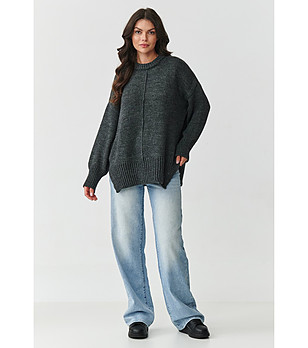 Дамски пуловер в графитен меланж снимка