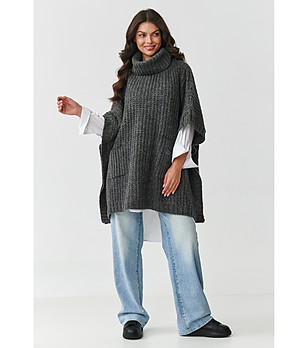 Дамско пончо в графитен меланж снимка