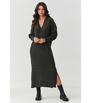 Дълга плетена рокля в графит  снимка