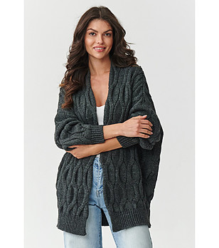 Дамска жилетка в цвят графит с ефектна плетка снимка