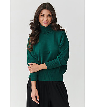 Дамски зелен пуловер с поло яка снимка