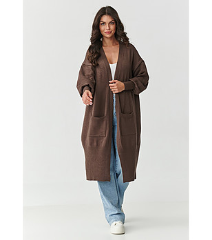 Дамска кафява дълга жилетка  снимка