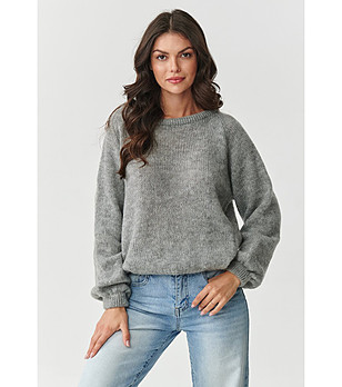 Сив дамски пуловер с вълна и мохер снимка