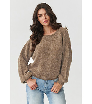 Кафяв дамски пуловер с вълна и мохер снимка