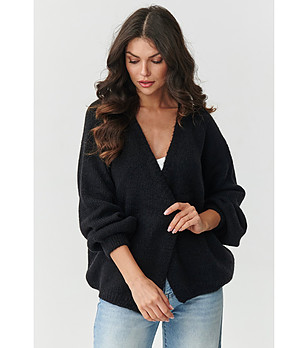 Дамска черна жилетка с обемни ръкави снимка