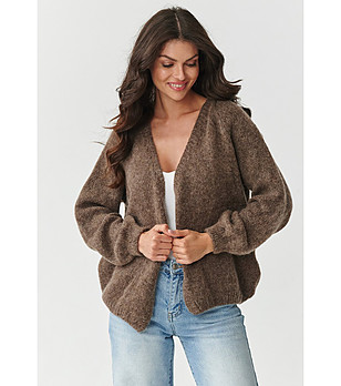 Дамска кафява жилетка с обемни ръкави снимка