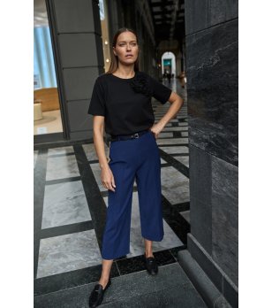 Дамски тъмносин панталон с колан снимка