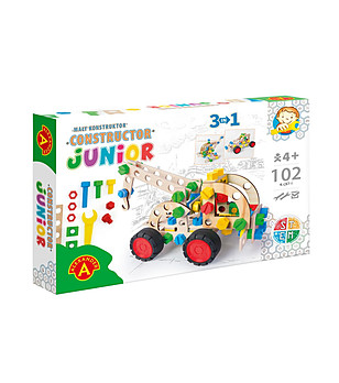 Дървен конструктор 102 части 3 в 1 - Камион с кран снимка