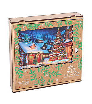 Дървен пъзел Коледа 200 части - Коледно селце снимка