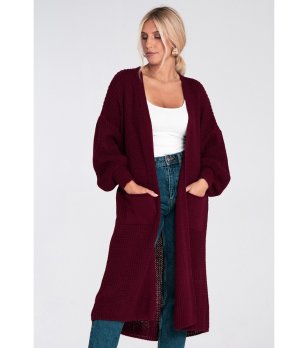 Дълга дамска жилетка в бордо снимка