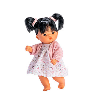 Кукла Чени с рокля на цветя и розова жилетка 20 см снимка