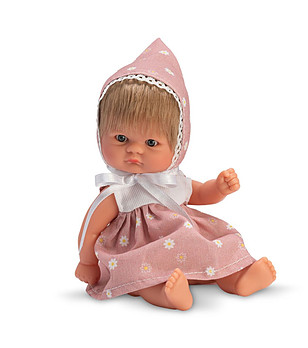Кукла-бебе Чикита с розова рокля на маргаритки и шапка 20 см снимка