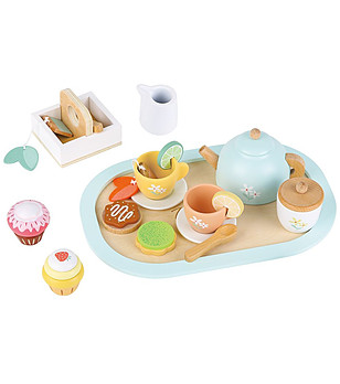 Дървен комплект за чай Цветя снимка