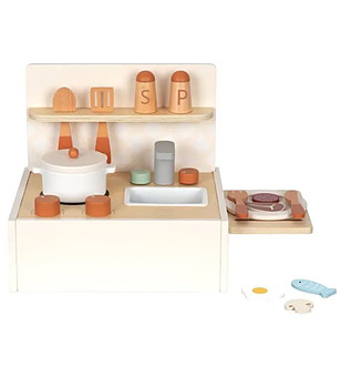 Дървена настолна детска кухня с аксесоари снимка
