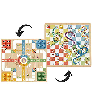 Дървени игри 2 в 1 Не се сърди човече и Змии и стълби снимка