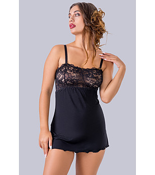 Черна къса нощница с дантела KLARA снимка