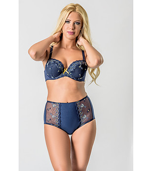 Тъмносини бикини с висока талия и дантела AURELIA снимка