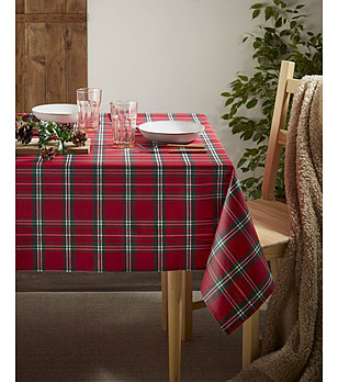 Червена покривка за маса в кариран десен EIDYN 150x150 см снимка